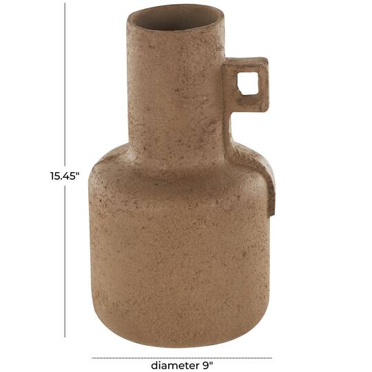 15.5" Brown Paper Mache Abstract Distressed Textured Vase with Geometric Handle